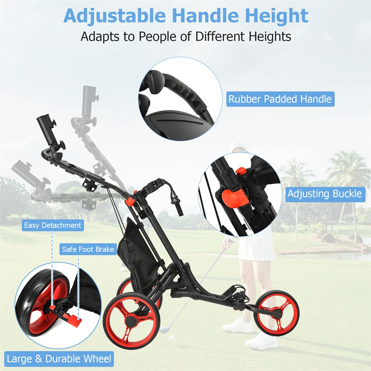 3-Wheel Golf Push Cart with Bag and Scoreboard product image