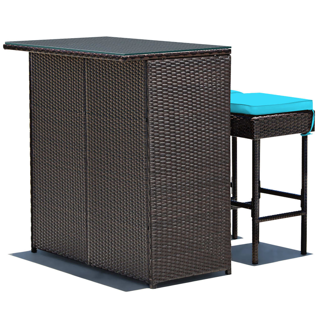 3-Piece Outdoor Rattan Wicker Bar Set with 2 Cushion Stools product image