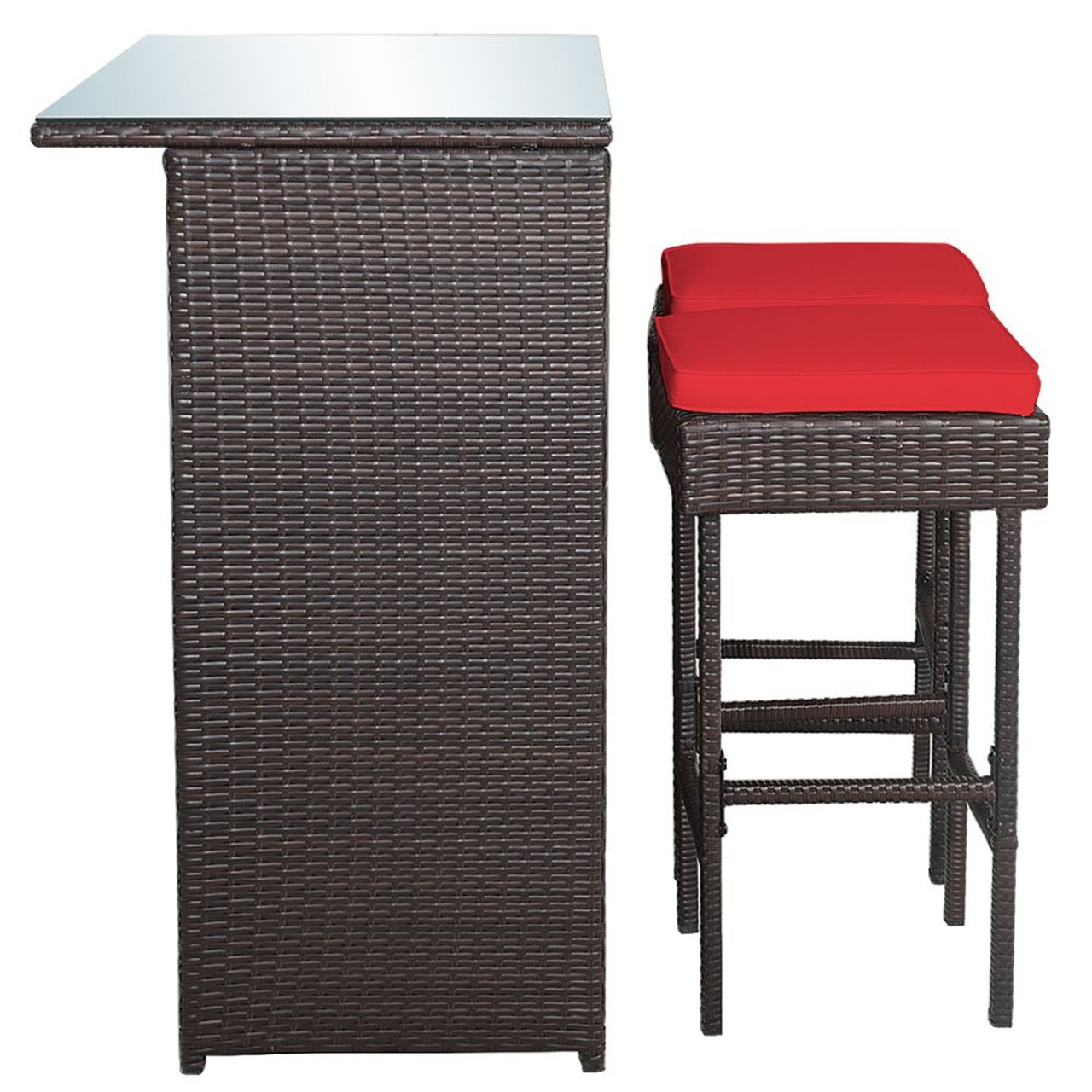 3-Piece Outdoor Rattan Wicker Bar Set with 2 Cushion Stools product image