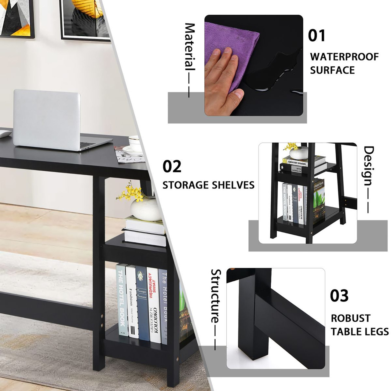 Costway Trestle Computer Desk with Removable Shelves product image