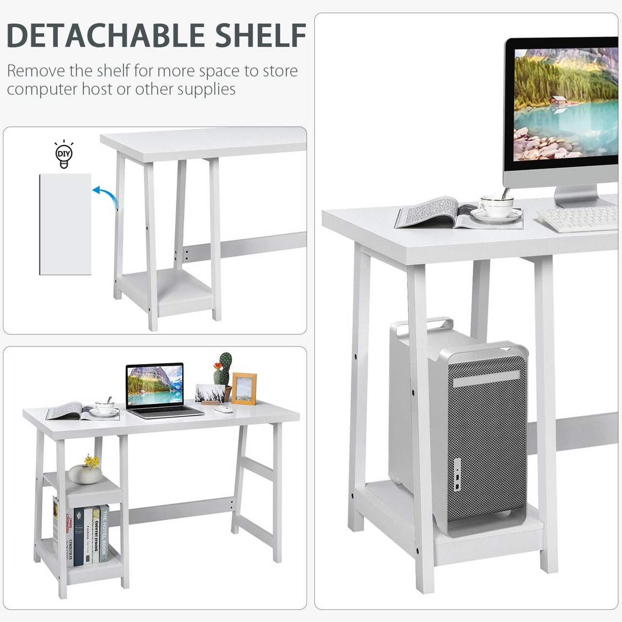 Costway Trestle Computer Desk with Removable Shelves product image
