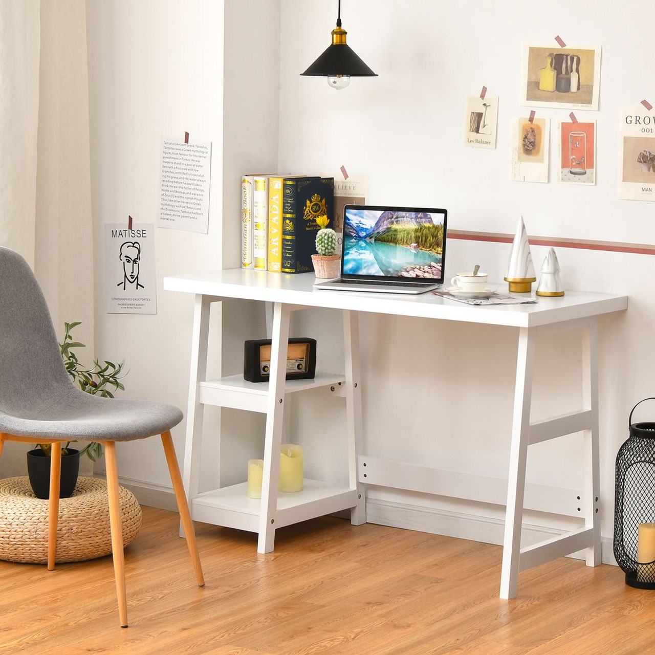 Costway Trestle Computer Desk with Removable Shelves product image