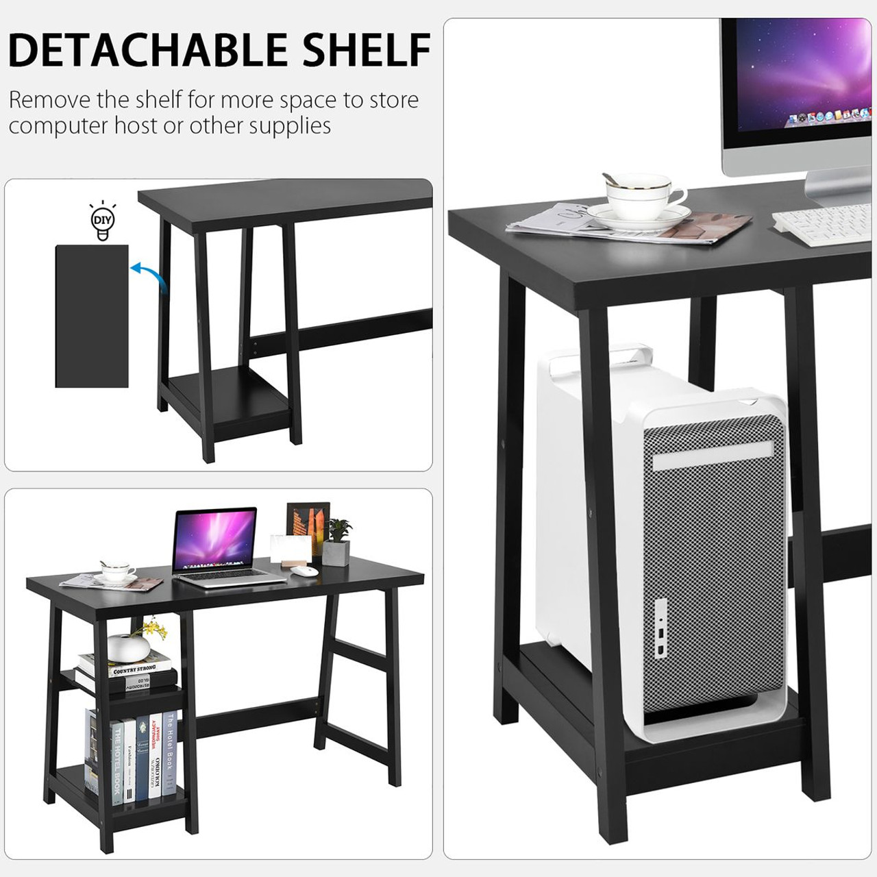 Costway Trestle Computer Desk with Removable Shelves product image