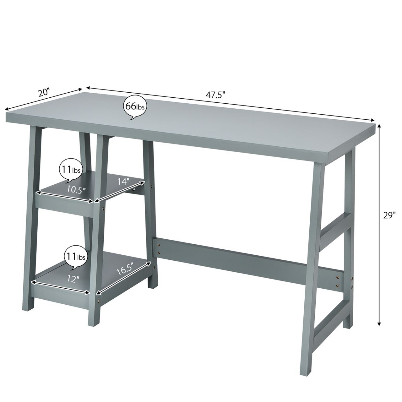 Costway Trestle Computer Desk with Removable Shelves product image