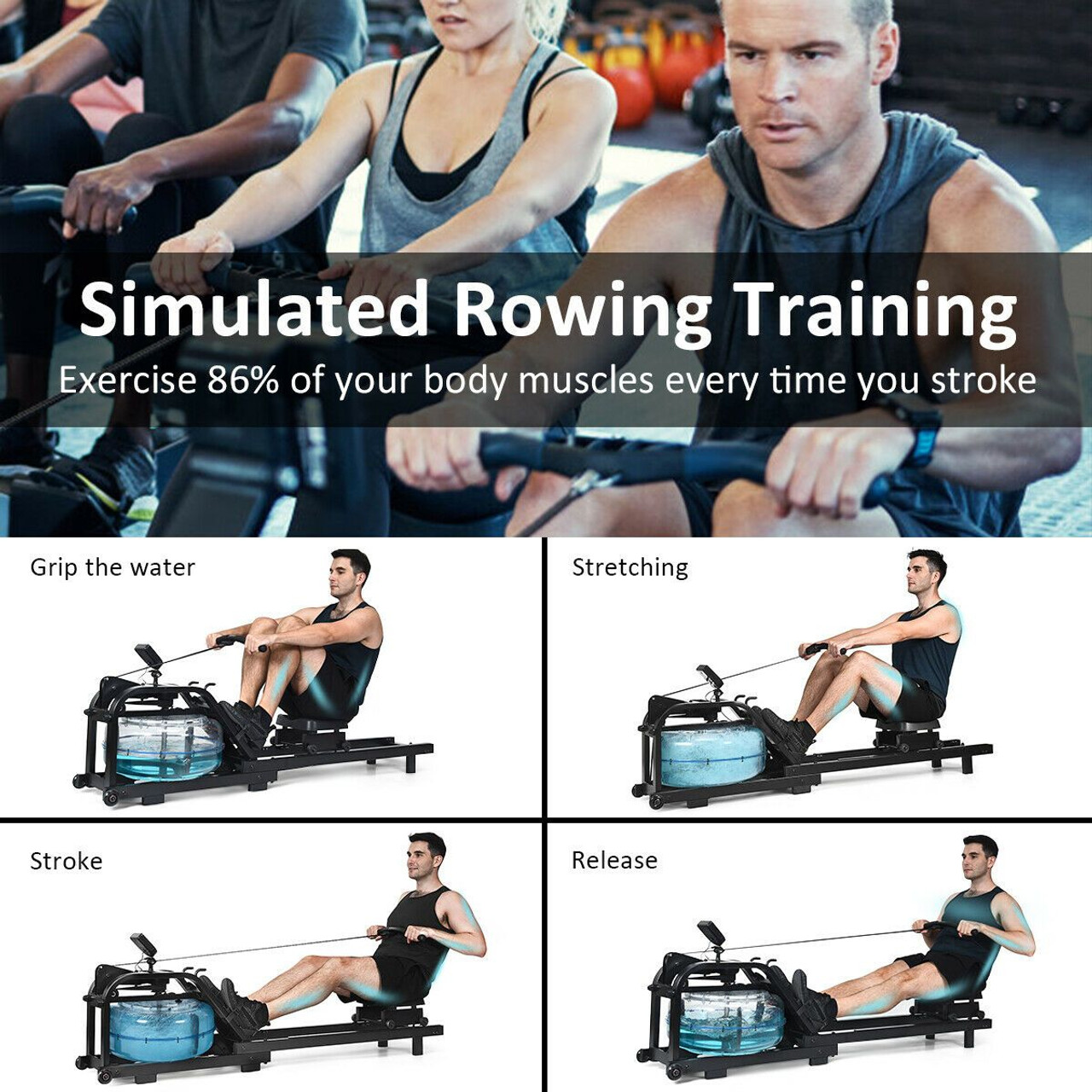 Costway Water Rowing Machine with Adjustable Resistance product image