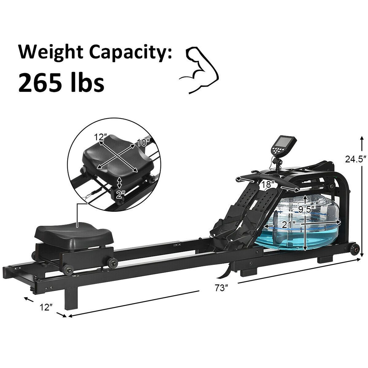 Costway Water Rowing Machine with Adjustable Resistance product image