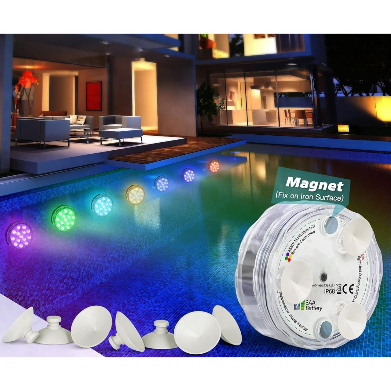Submersible RGB LED Pool Light with 16 Colors and Suction Cups (1- to 3-Pack) product image