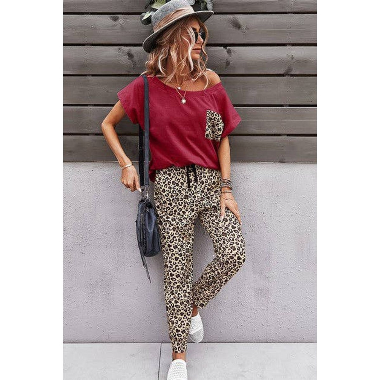 Women's Solid Leopard Top and Pants Set product image