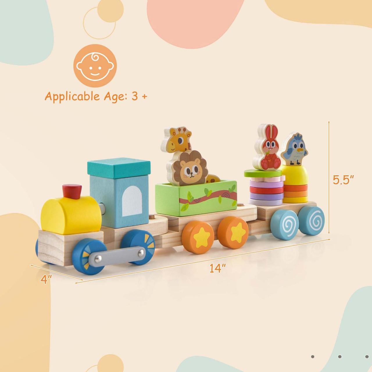 Costway Wooden Stackable Train Set with Animal Toys product image