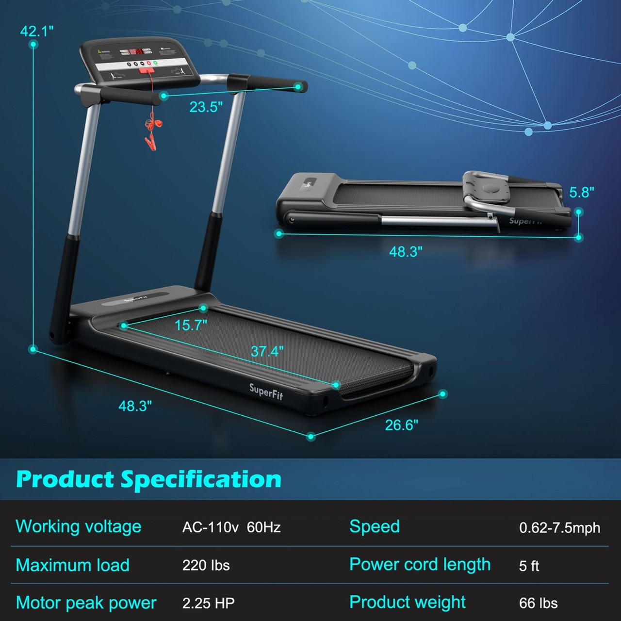 Costway Superfit 2.25HP Folding LED Electric Treadmill product image