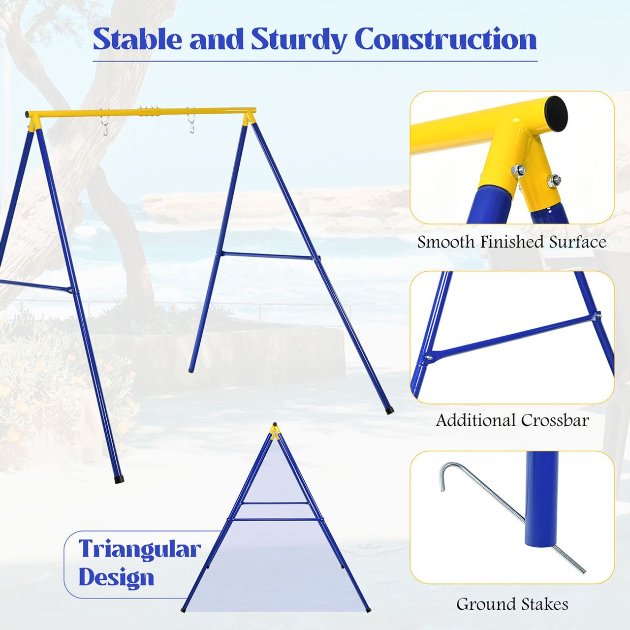 Extra Large Heavy Duty A-Frame Steel Swing Stand Set with 40” Nest Tree Swing product image