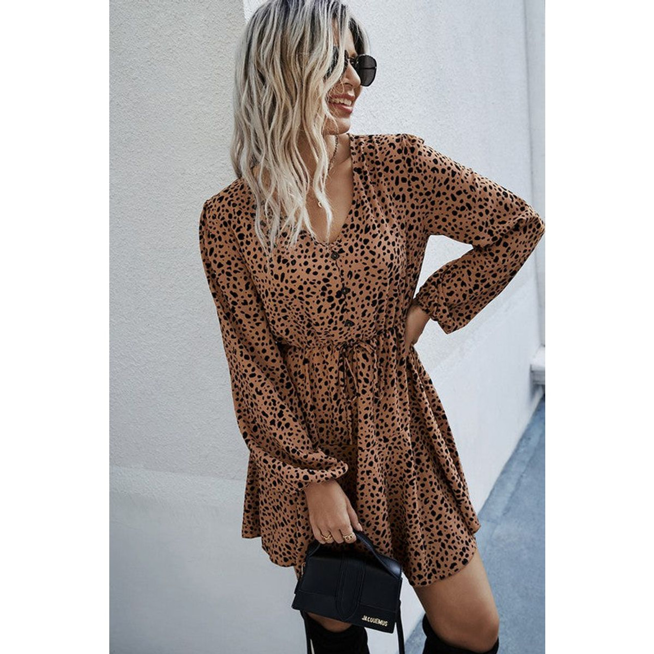 Women's Ditsy Leopard Print Waist Tie Dress product image