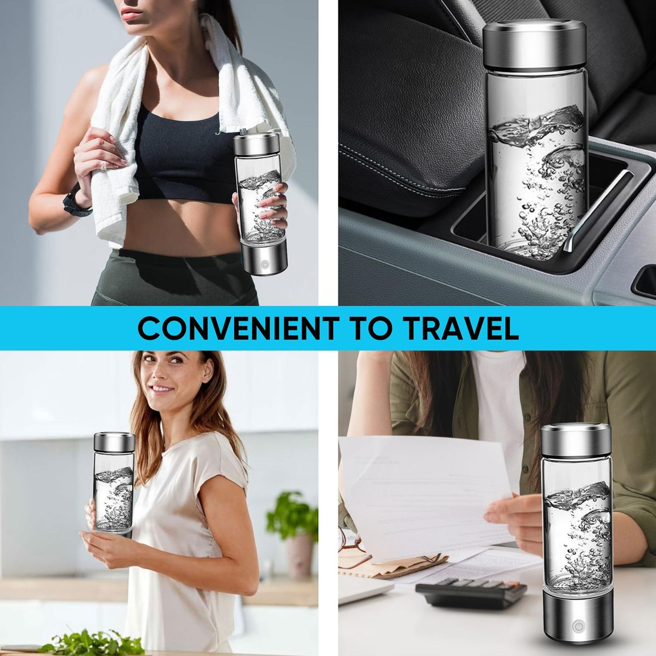 Hydrogen Water Bottle,Portable Hydrogen Water Bottle Generator,Ion Water Bottle Improve Water Quality in 3 Minutes,Water Ionizer Machine Suitable for Home,Office,Travel and Daily Drinking (Silver) product image