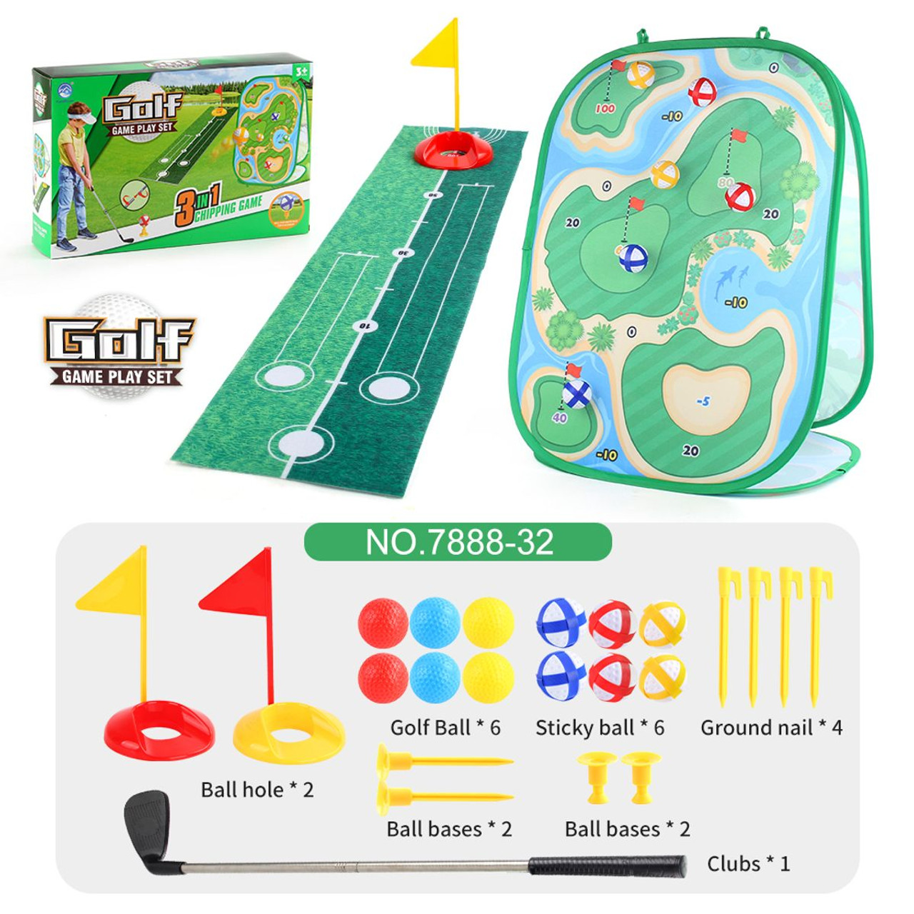 3 in 1 Golf Toys Set for Kids Sandbag Throwing Game with Golf Chipping Board, 12 Golf Ball, 1  Golf Clubs, Indoor Outdoor Birthday Gifts for Girls Boys product image
