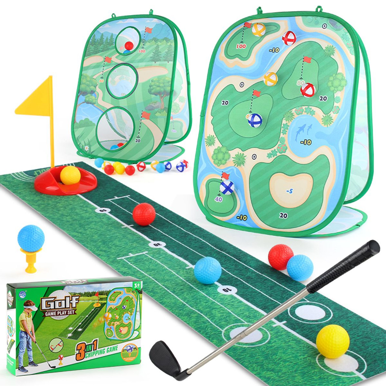 3 in 1 Golf Toys Set for Kids Sandbag Throwing Game with Golf Chipping Board, 12 Golf Ball, 1  Golf Clubs, Indoor Outdoor Birthday Gifts for Girls Boys product image