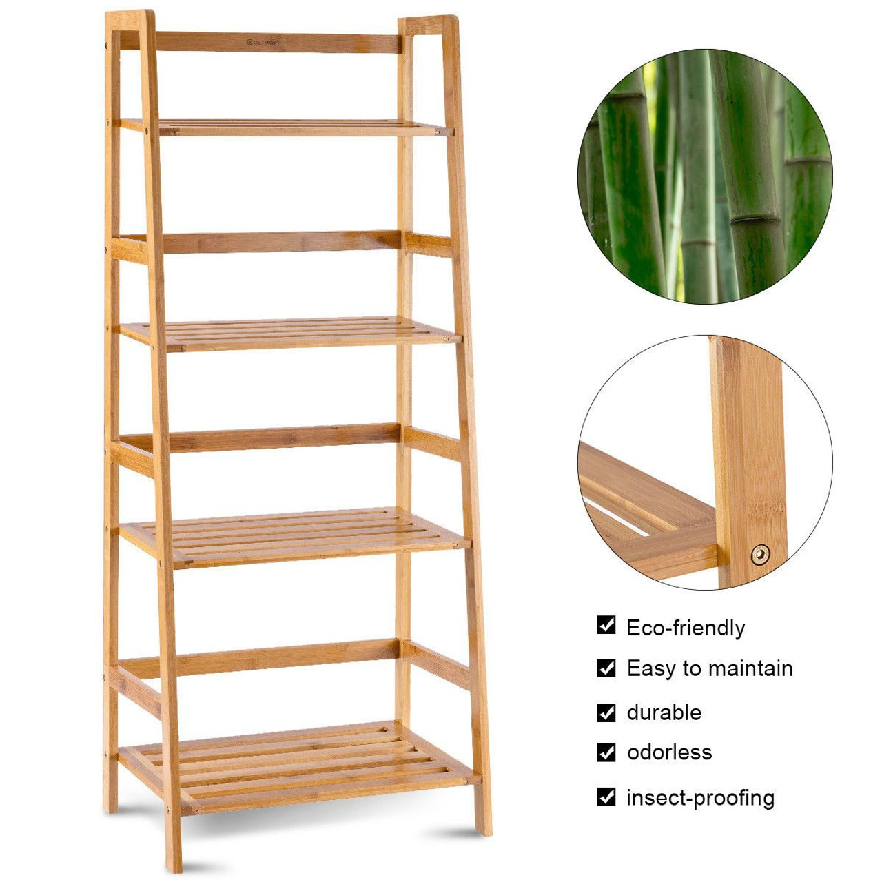 4-Tier Bamboo Bookshelf Ladder Shelf Plant Stand Rack product image