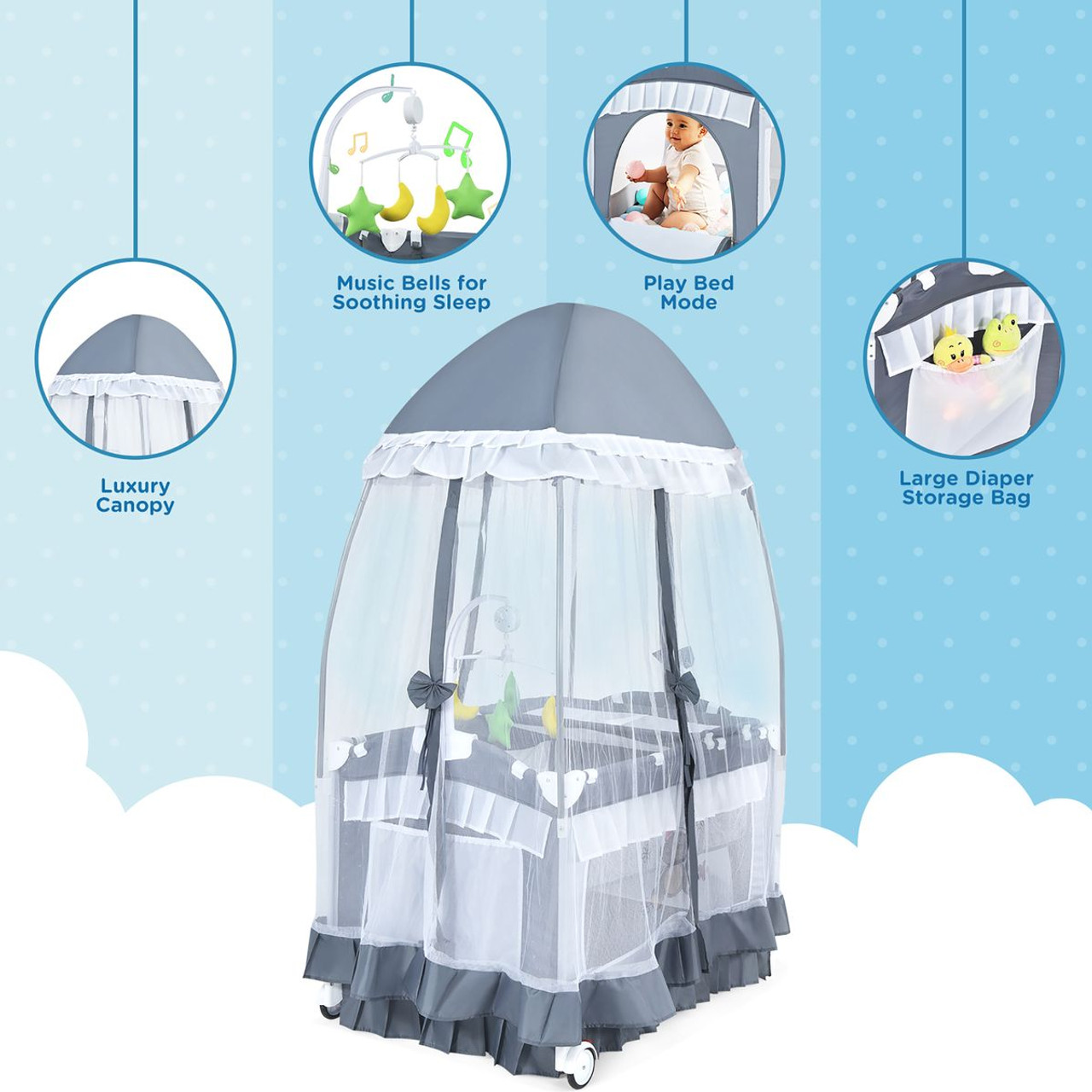 4-in-1 Portable Baby Playard with Carrying Bag &amp; Mosquito Net product image