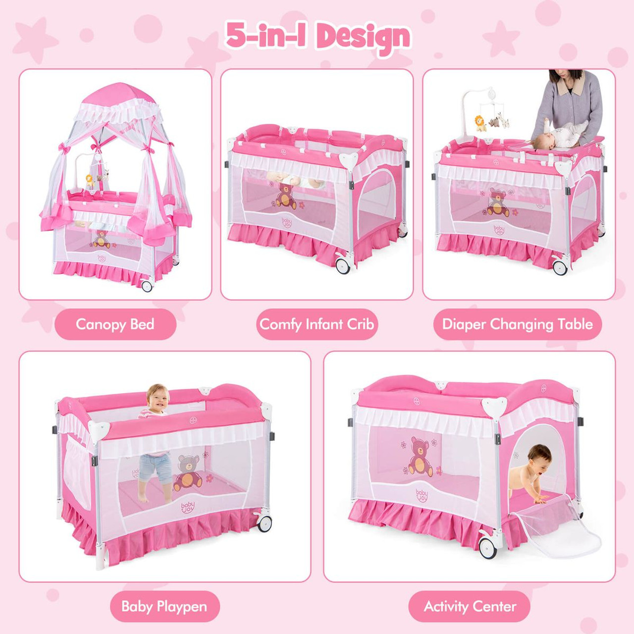 4-in-1 Portable Baby Playard with Carrying Bag &amp; Mosquito Net product image
