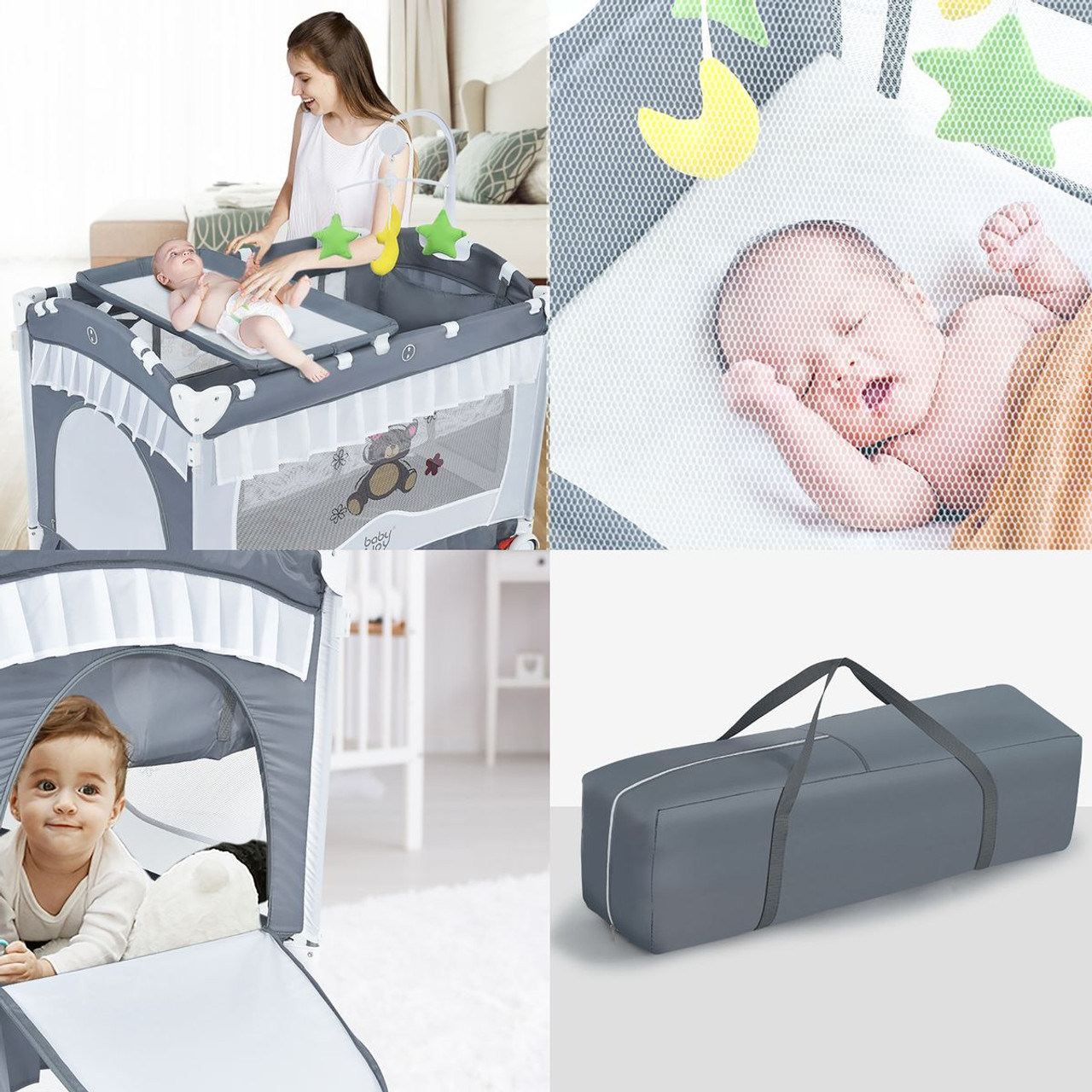 4-in-1 Portable Baby Playard with Carrying Bag &amp; Mosquito Net product image