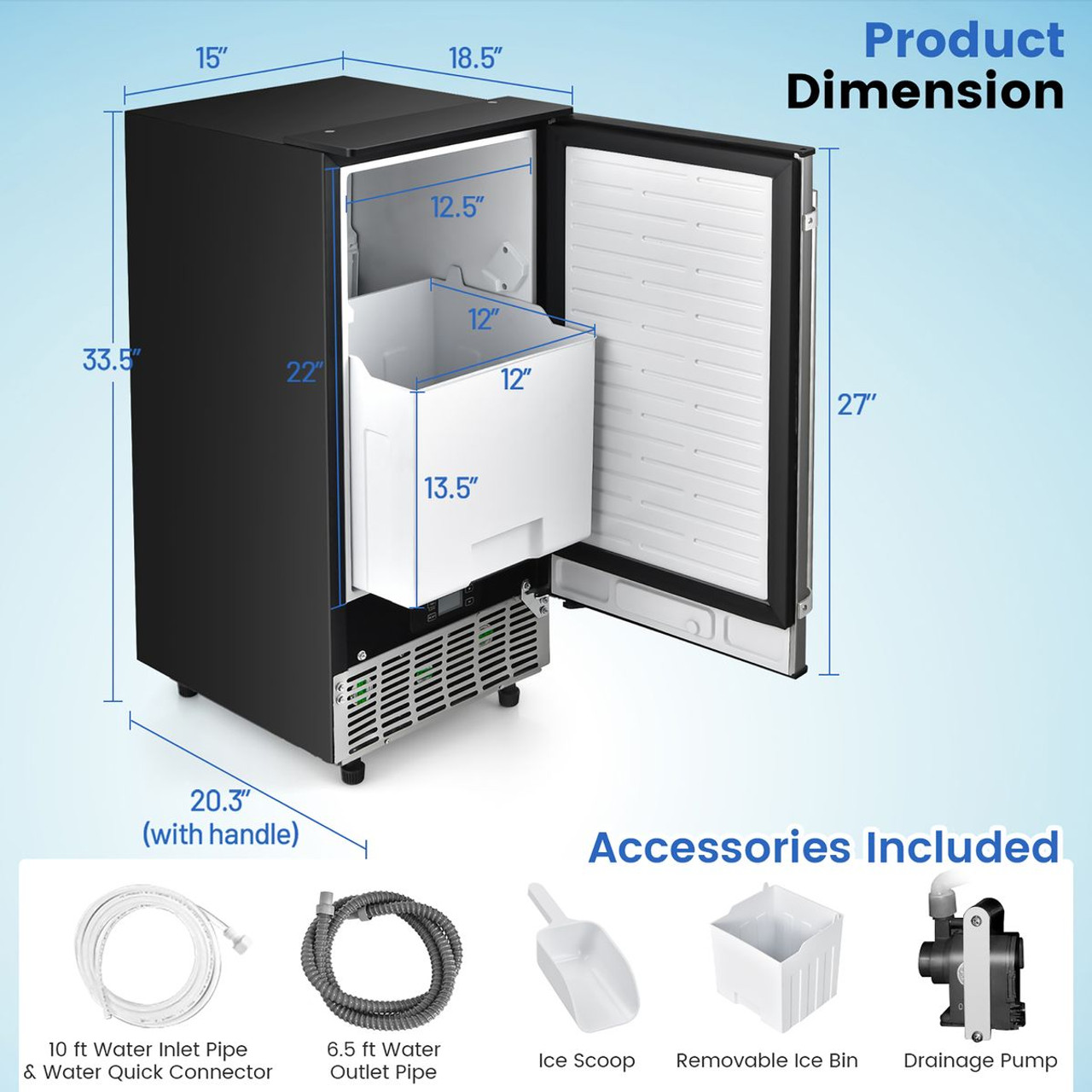 115V Free-Standing Undercounter Built-in Ice Maker with Self-Cleaning product image