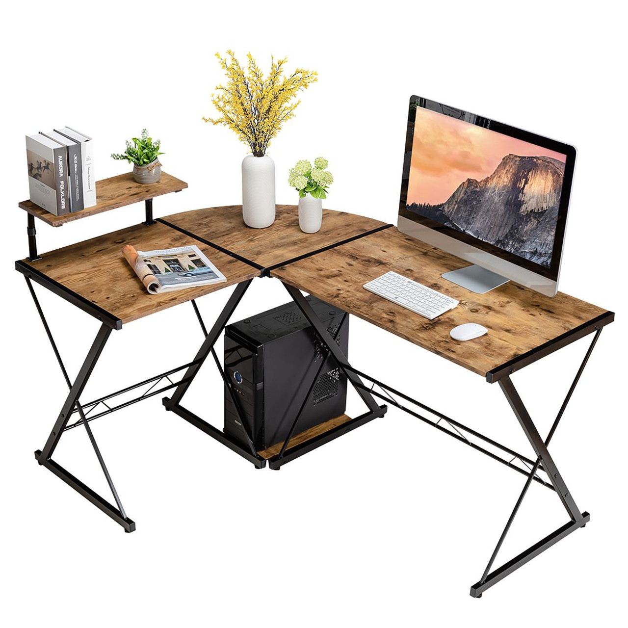 Costway 58'' x 44'' L-Shaped Gaming Desk with Monitor Stand product image