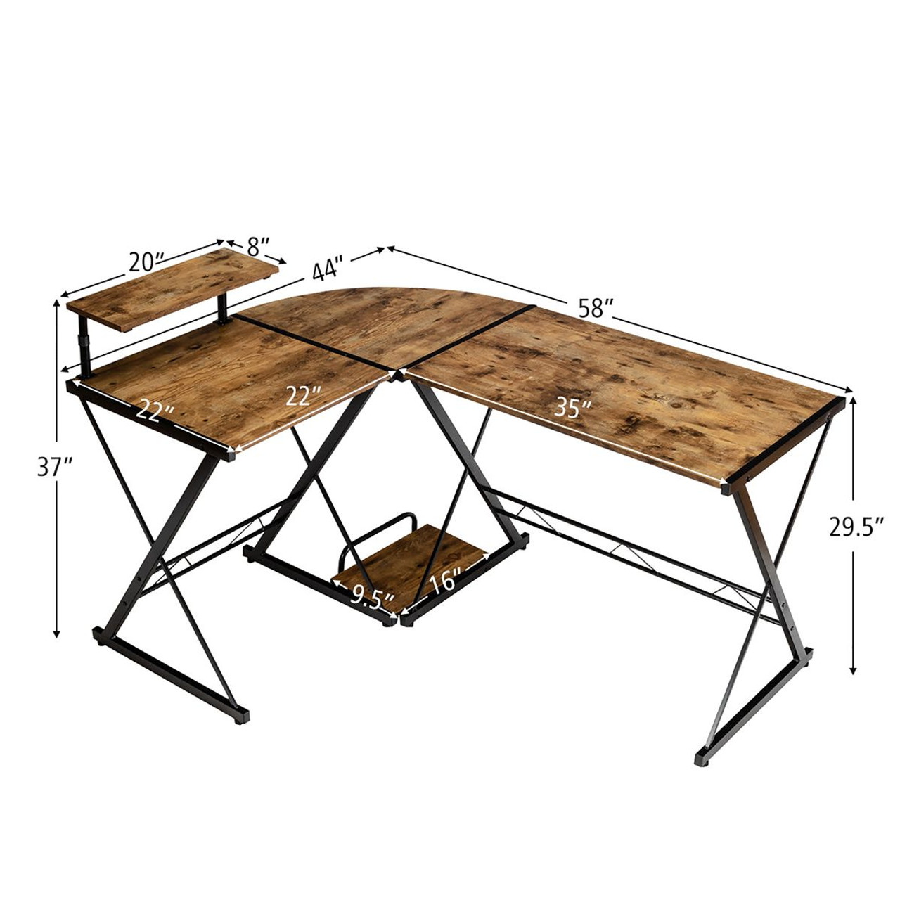 Costway 58'' x 44'' L-Shaped Gaming Desk with Monitor Stand product image