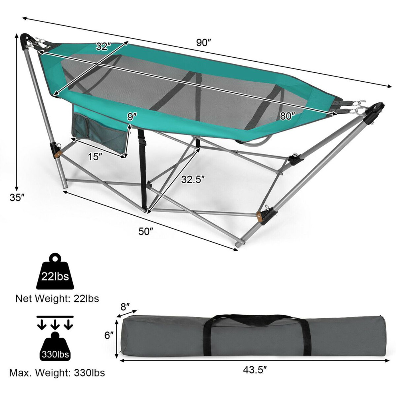 Costway Folding Hammock with Side Pocket and Iron Stand product image