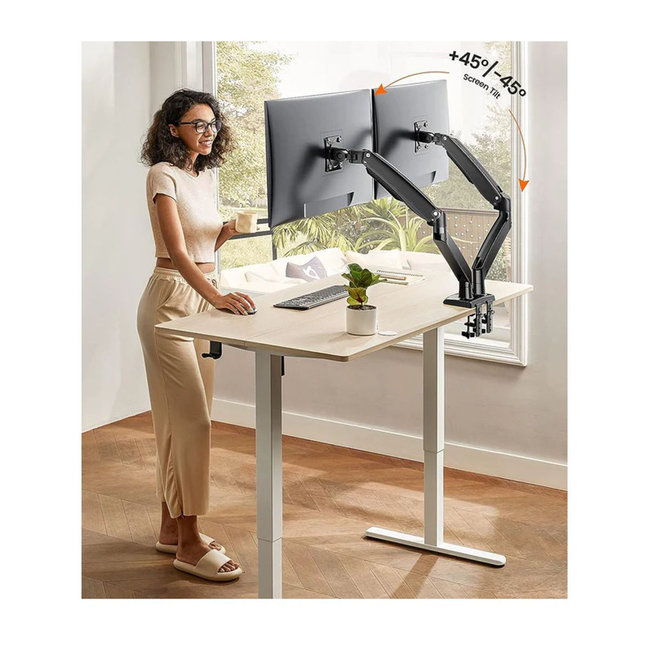Ergear® Fully Adjustable Dual Monitor Arm with USB for Screens up to 35" product image