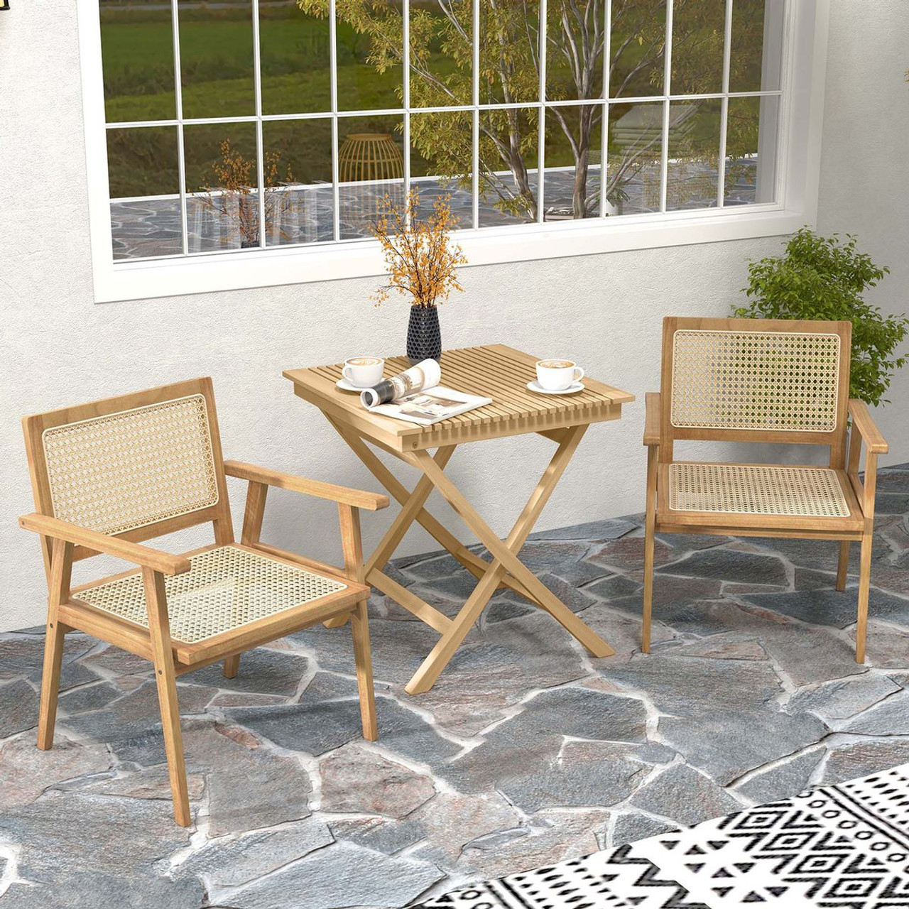 27.5-Inch Patio Bistro Table with Slatted Tabletop & Sturdy Wood Frame product image