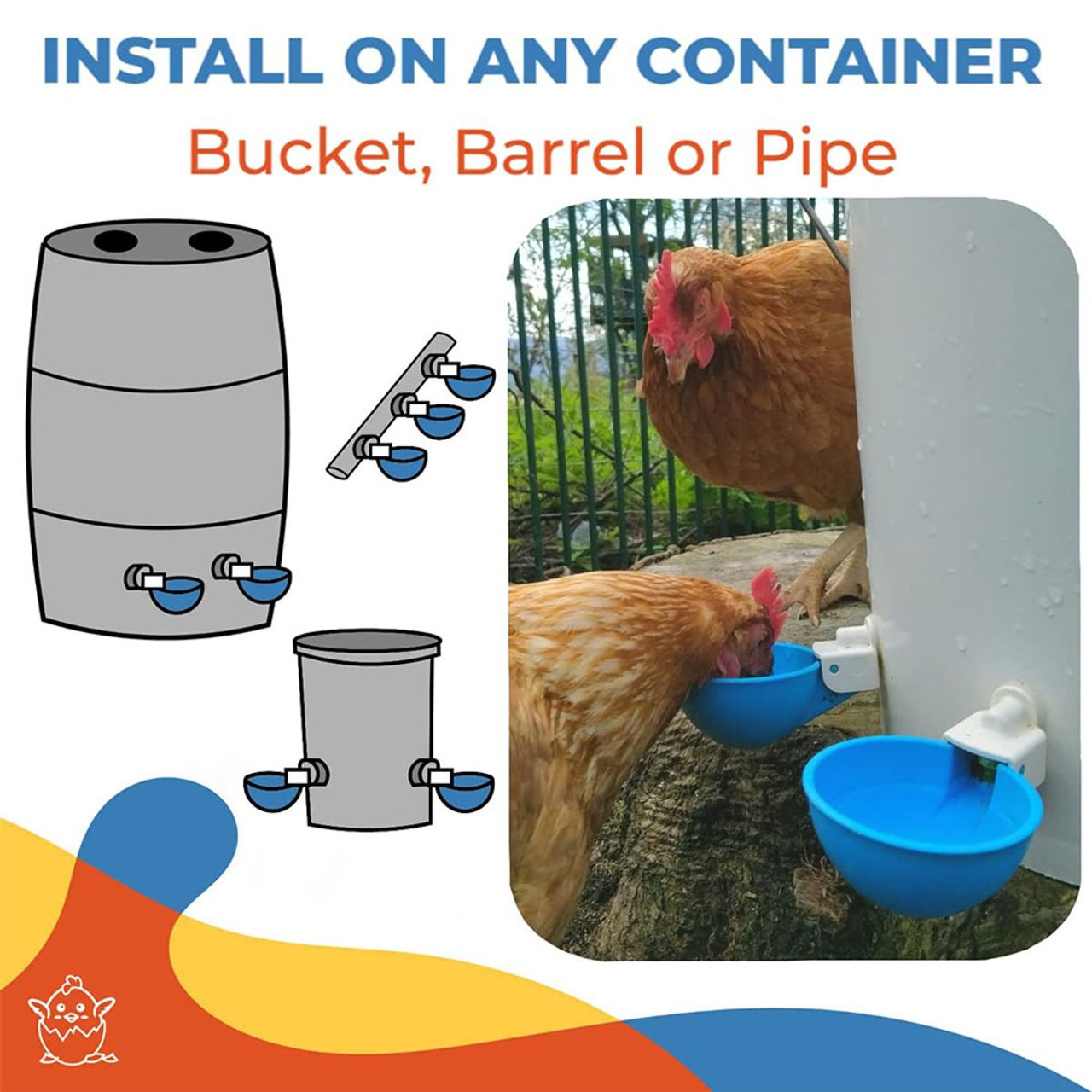5 Pack Automatic Chicken Water Cups - Chicken Water Cups Suitable for Ducks, Geese, Turkeys and Bunny - Chicken Water Feeding Kit product image