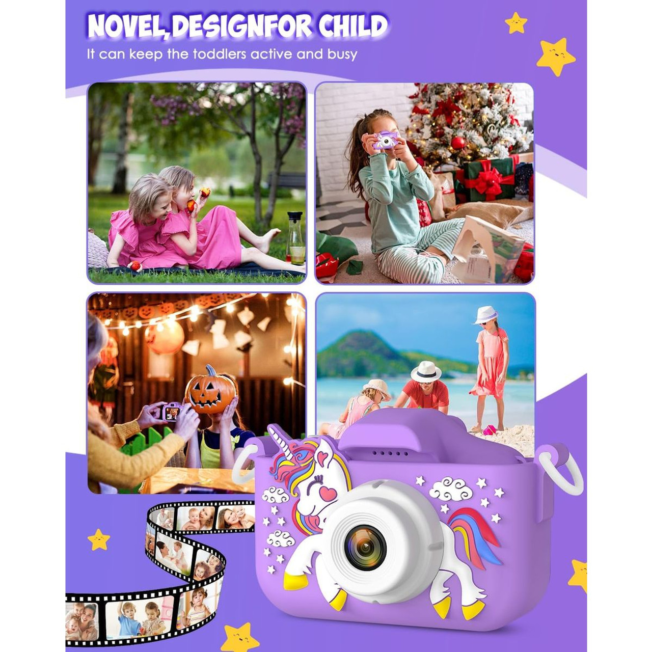 Kids Camera Toys for Ages 3-12, Unicorn Camera for Kids, Christmas Birthday Festival Gifts for Girls, Toddler Digital Video Camera, 32G SD Card product image