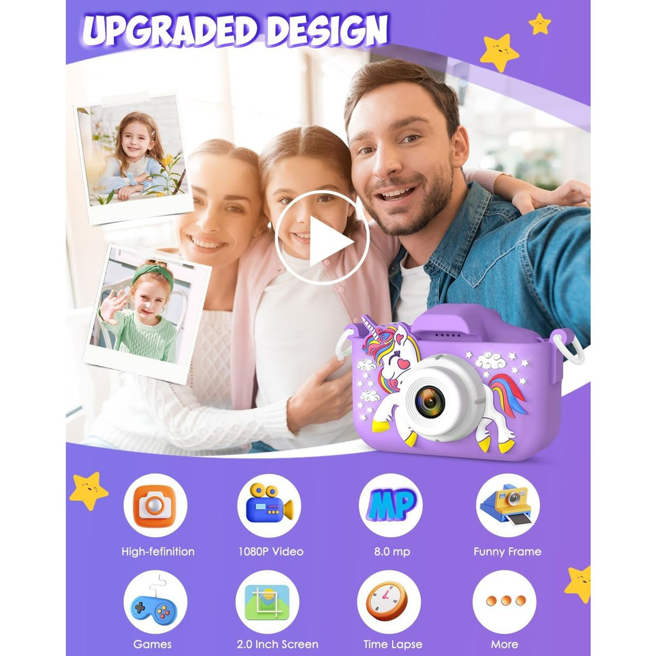Kids Camera Toys for Ages 3-12, Unicorn Camera for Kids, Christmas Birthday Festival Gifts for Girls, Toddler Digital Video Camera, 32G SD Card product image