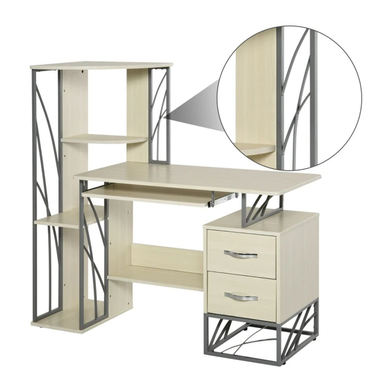 HOMCOM® Modern Computer Desk with 4-Tier Bookshelf product image