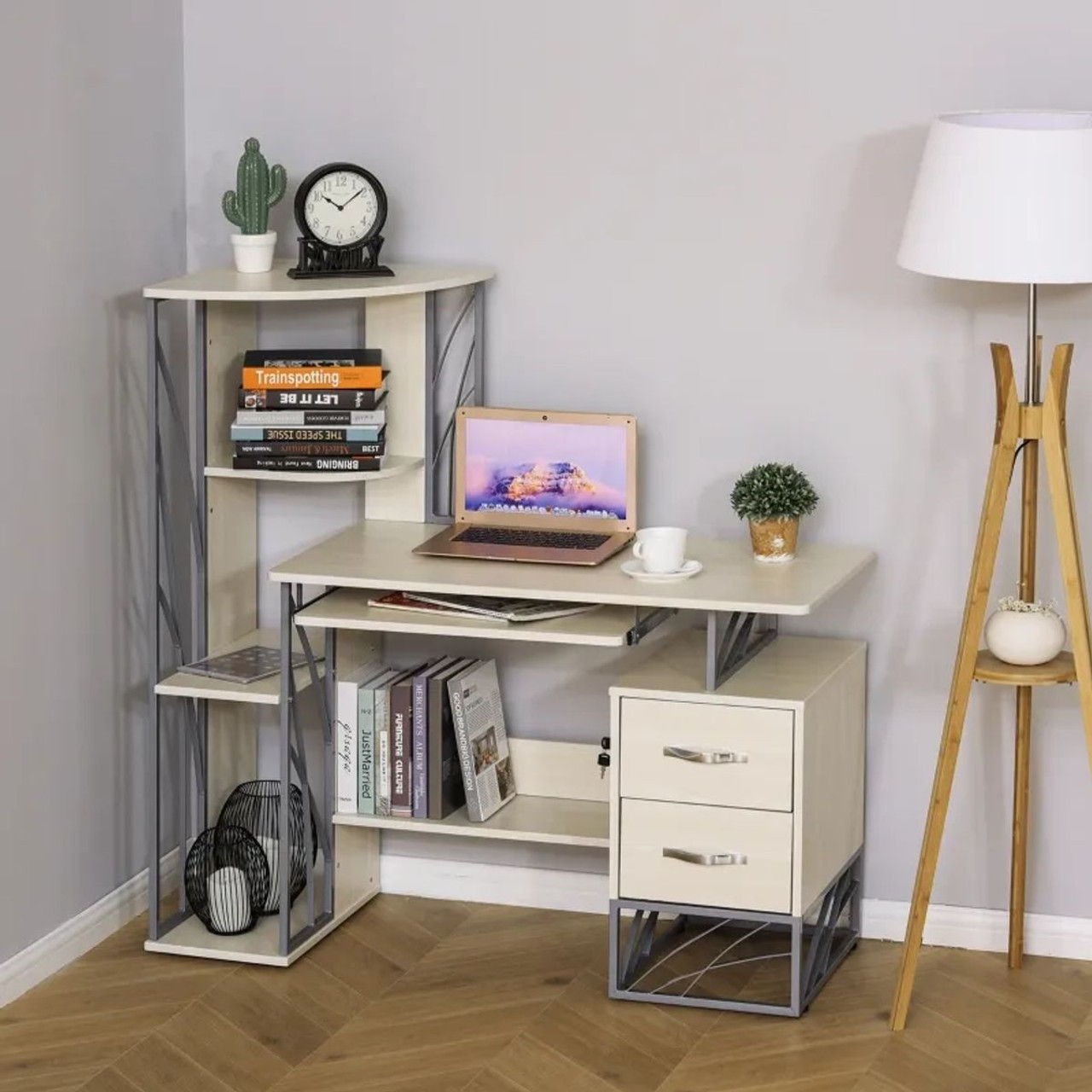 HOMCOM® Modern Computer Desk with 4-Tier Bookshelf product image