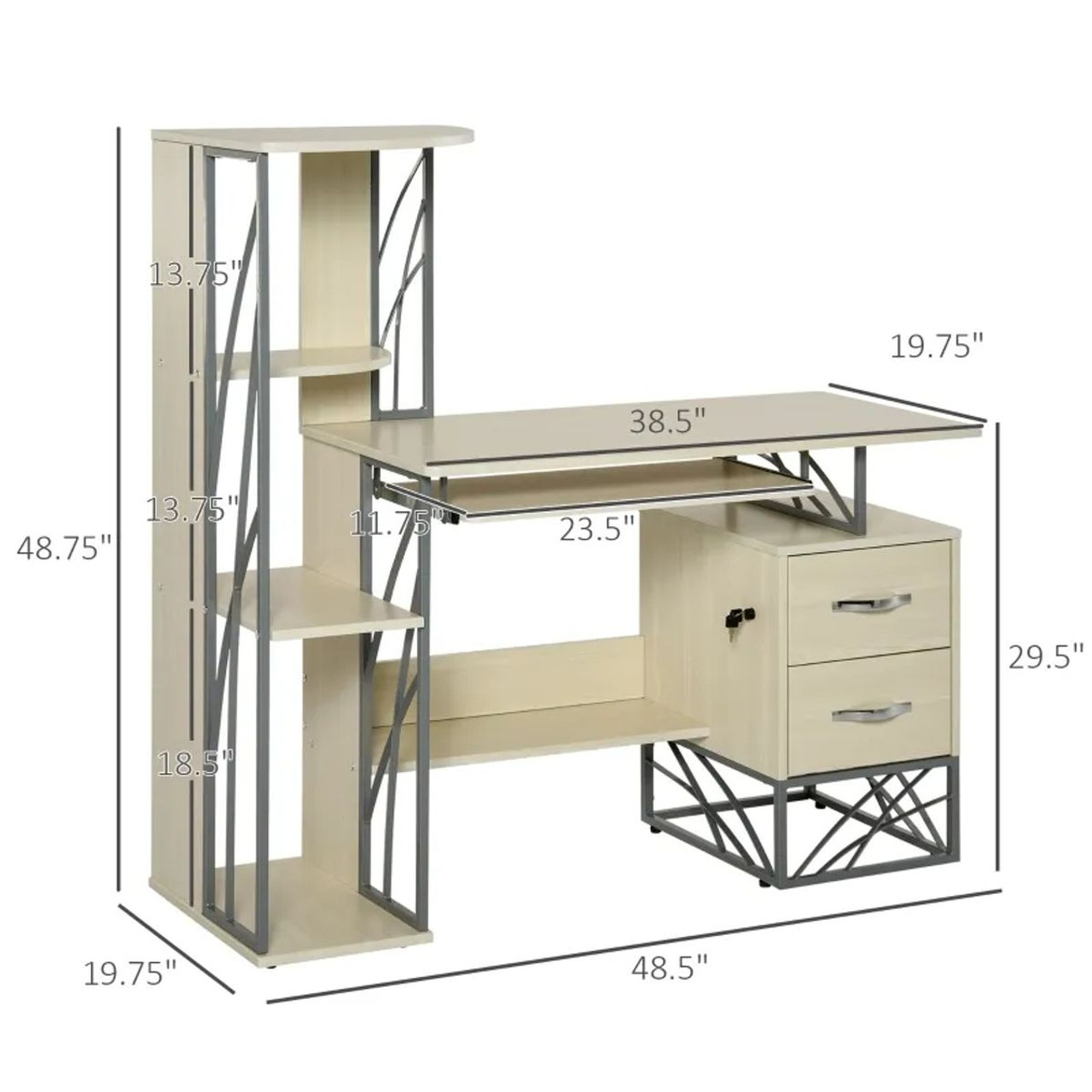 HOMCOM® Modern Computer Desk with 4-Tier Bookshelf product image