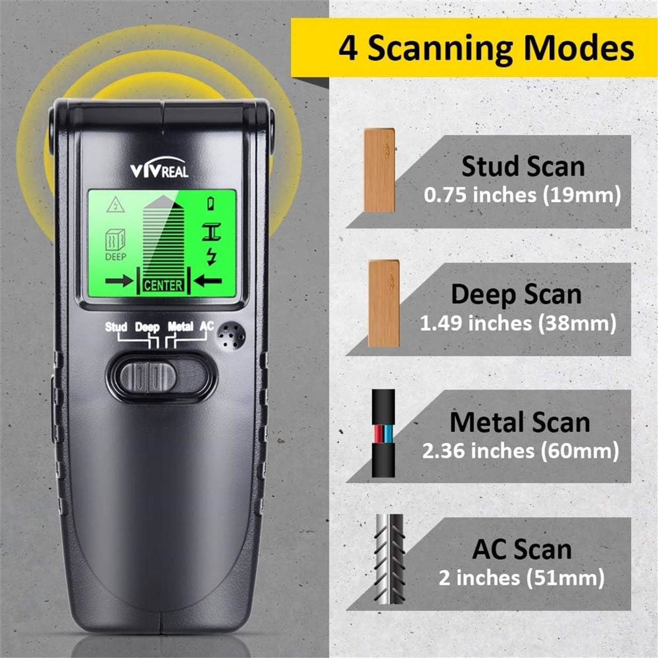 4-in-1 LCD Display Electric Stud Finder Wall Scanner product image