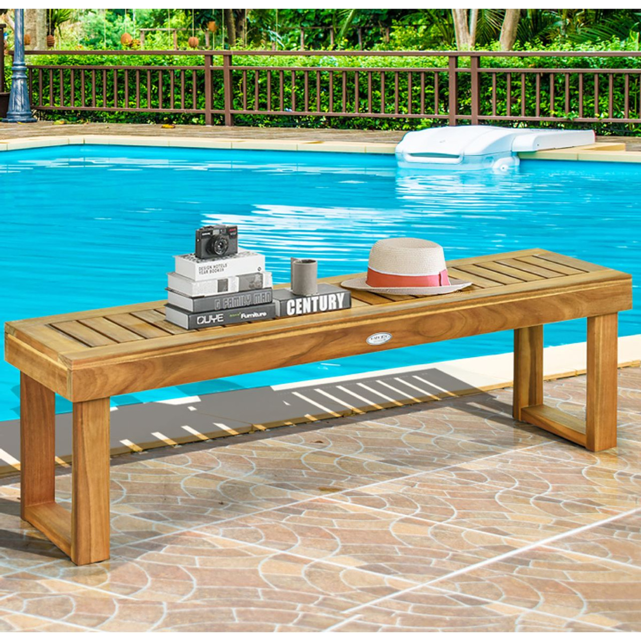 Outdoor Square-End 52'' Acacia Wood Bench (1- or 2-Pack) product image