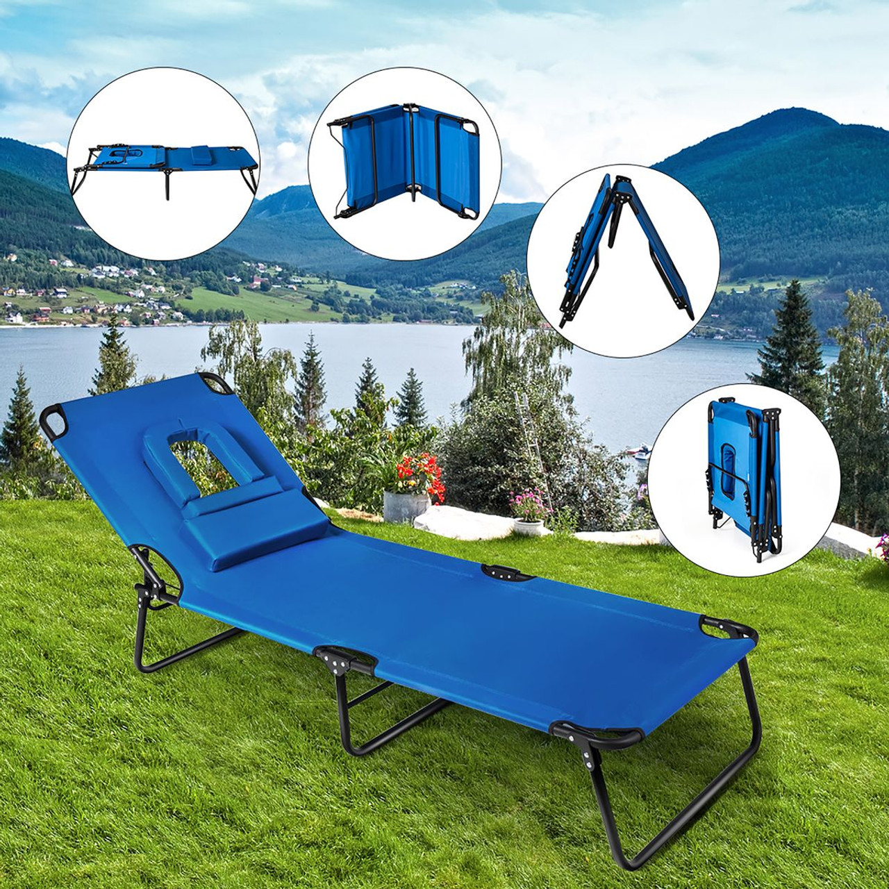 Beach Chaise Lounge with Face Hole and Removable Pillow product image