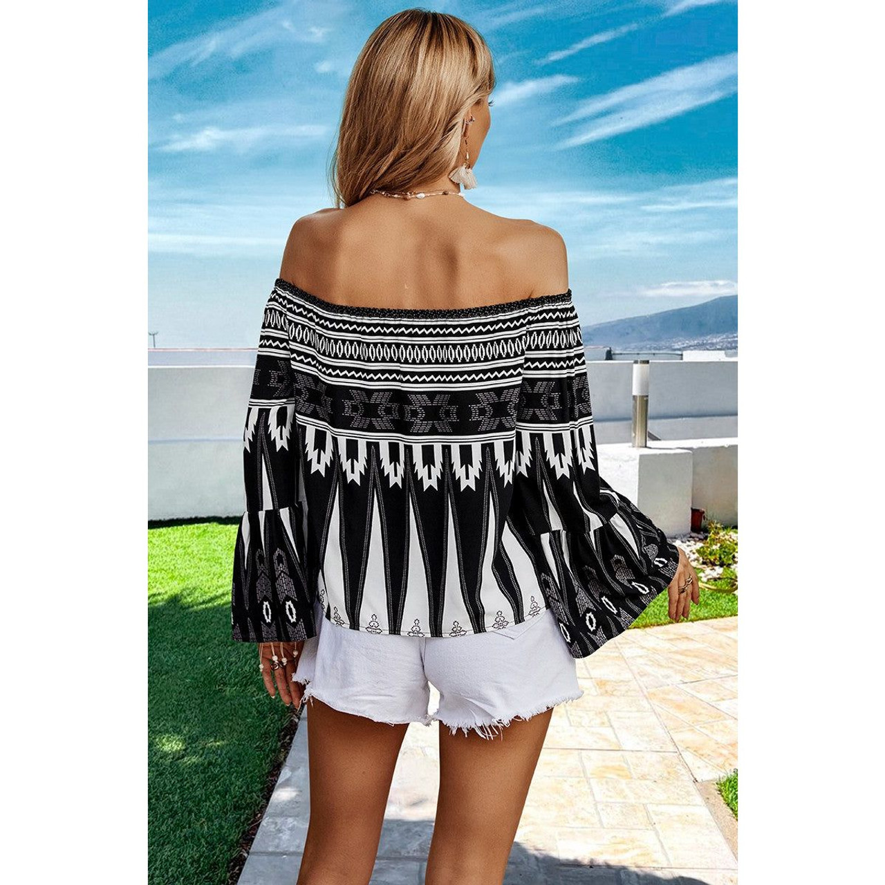 Women's Geo Graphic Off-Shoulder Blouse product image