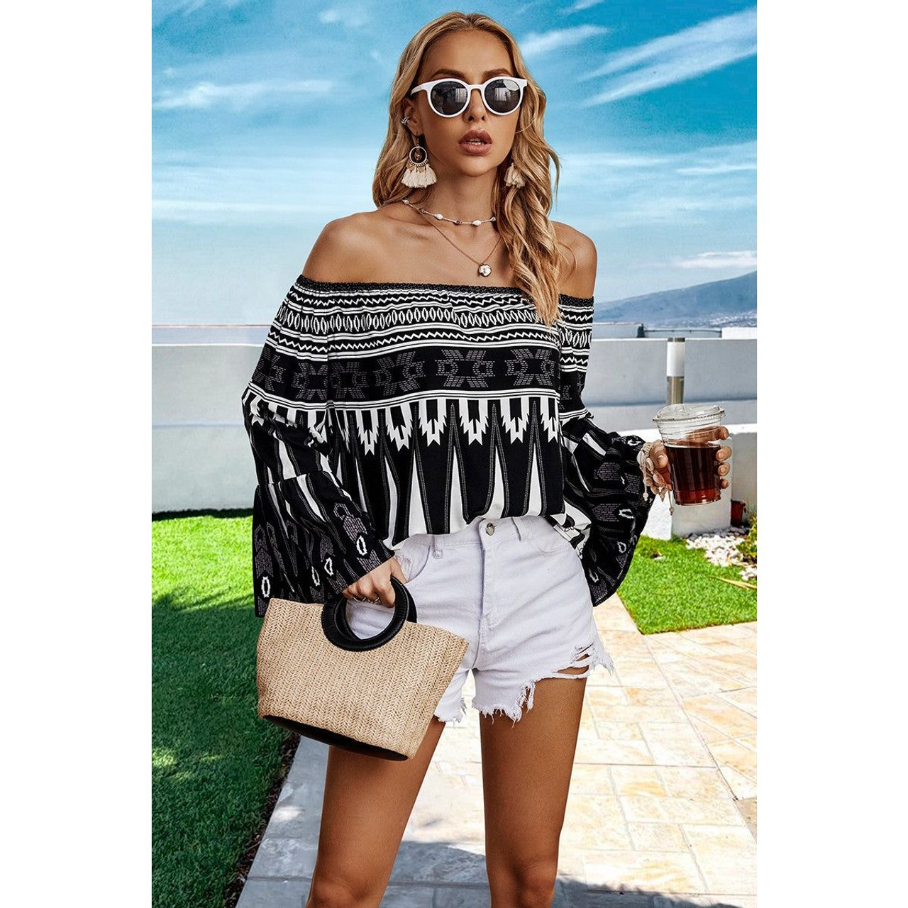 Women's Geo Graphic Off-Shoulder Blouse product image