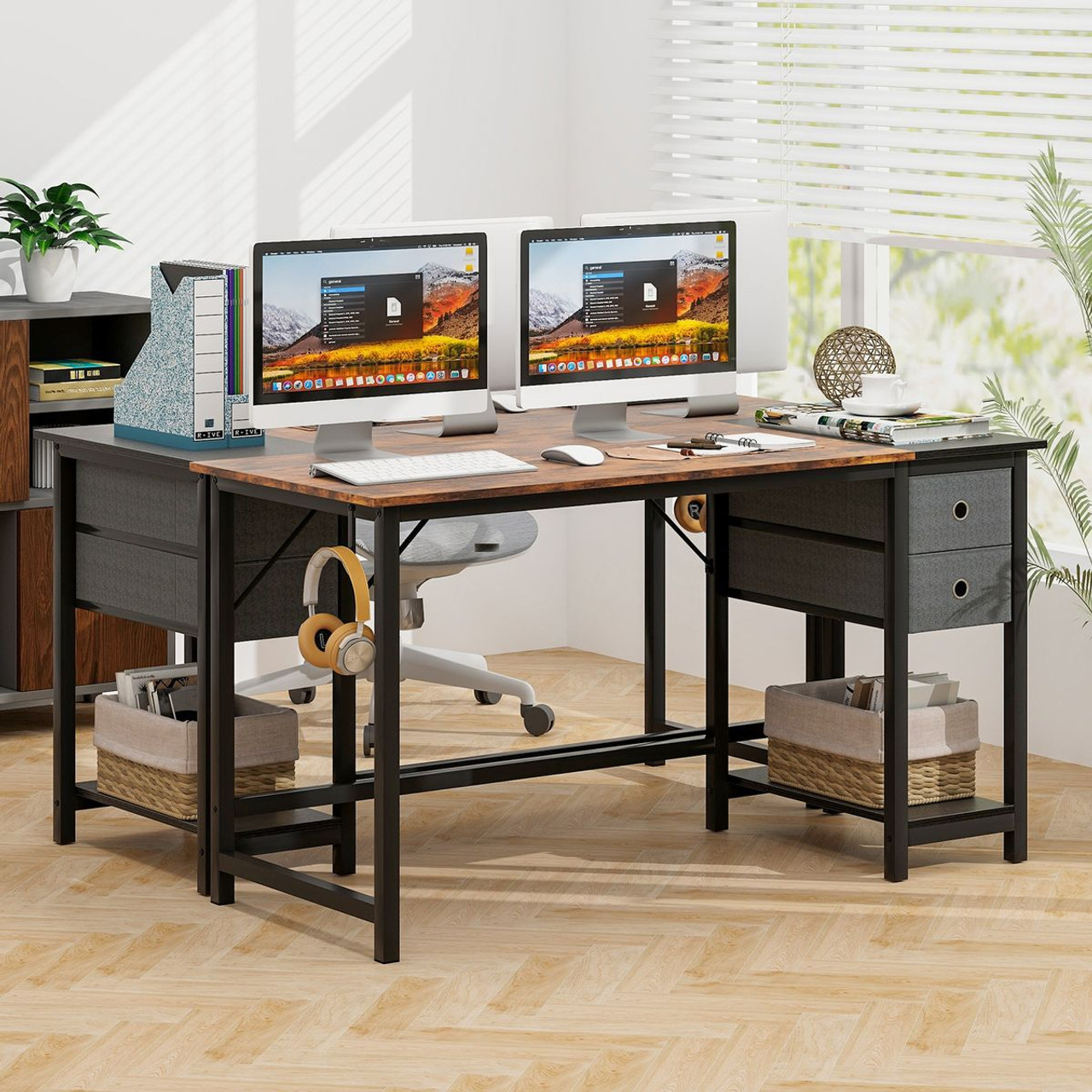 55-Inch Home Office Desk with 2 Drawers & Hanging Hook product image