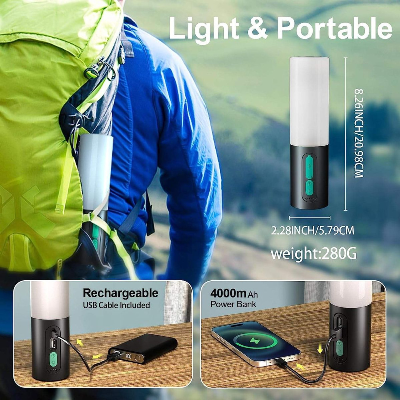 4-in-1 Rechargeable Camping Lantern Waterproof  with LED String Light Torch 4000mAh, Dimmable for Tents Garden Bedroom Emergency Hiking product image