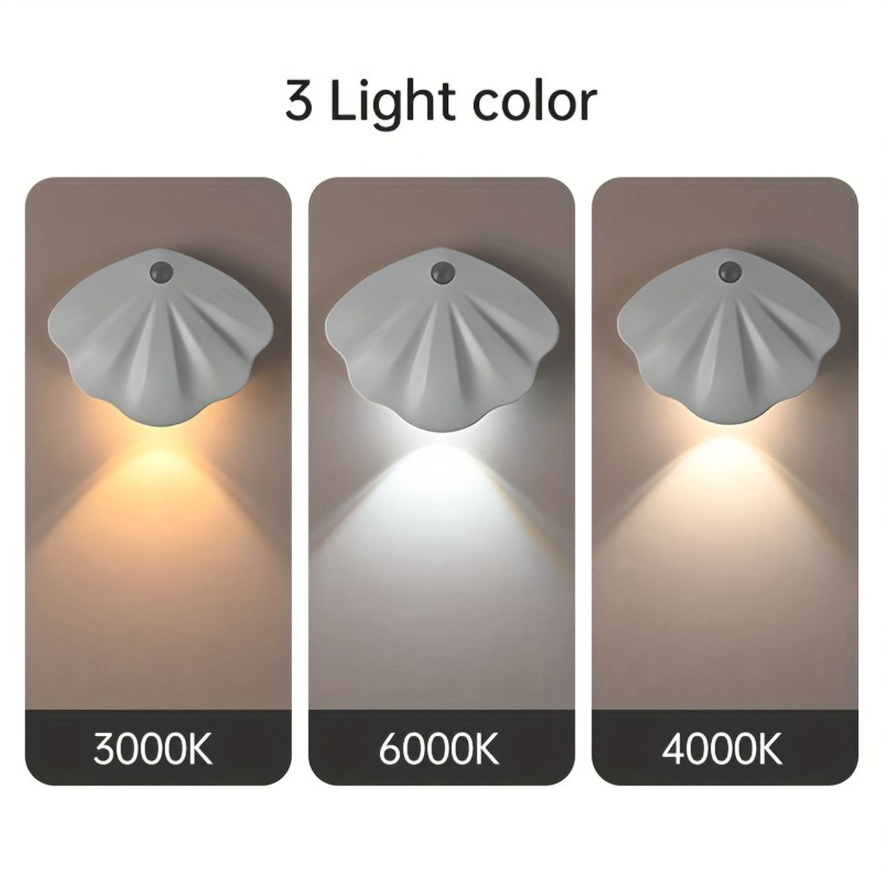 Motion Sensor LED Wall Lamp,USB Type-C Night Lighting Wireless For Living Room,Home Staircase Shell Decoration Color White product image