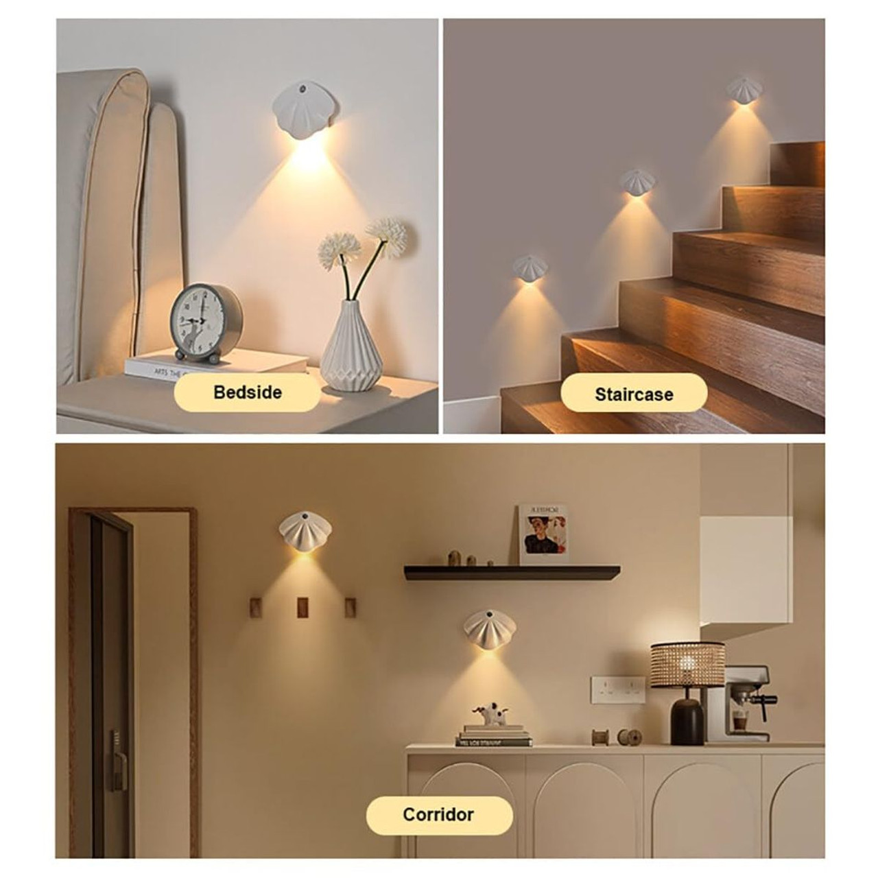 Motion Sensor LED Wall Lamp,USB Type-C Night Lighting Wireless For Living Room,Home Staircase Shell Decoration Color White product image