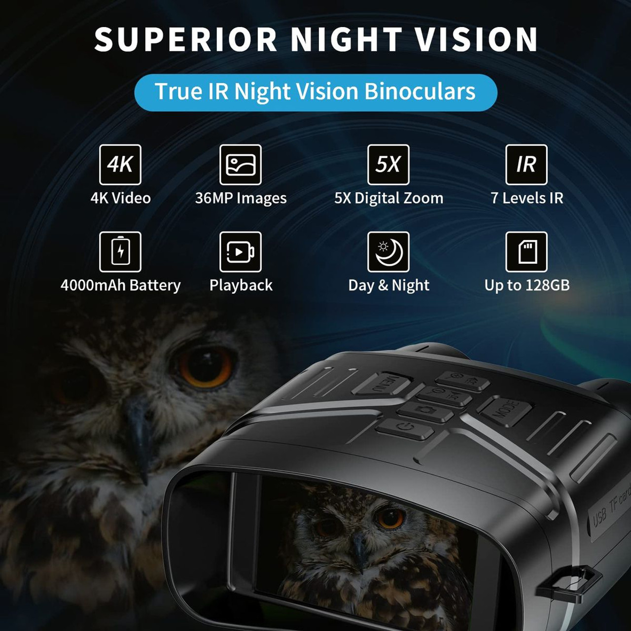 Night Vision Goggles 4K Night Vision Binoculars for Adults 3'' Large Screen Binoculars can Save Photo Video with 32GB Memory Card product image