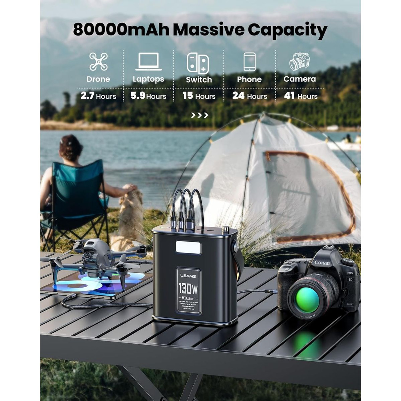 USAMS 130W, 80,000mAh Portable Power Station product image