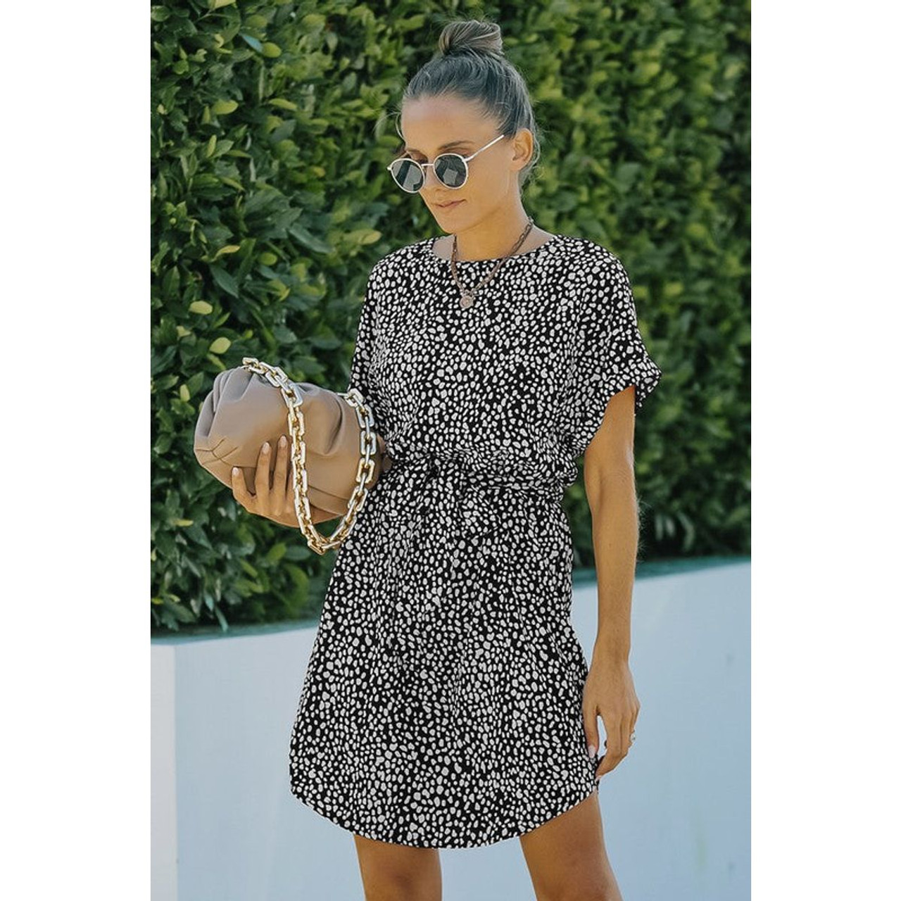 Leopard Dotted Waist Tie T-Shirt Dress product image