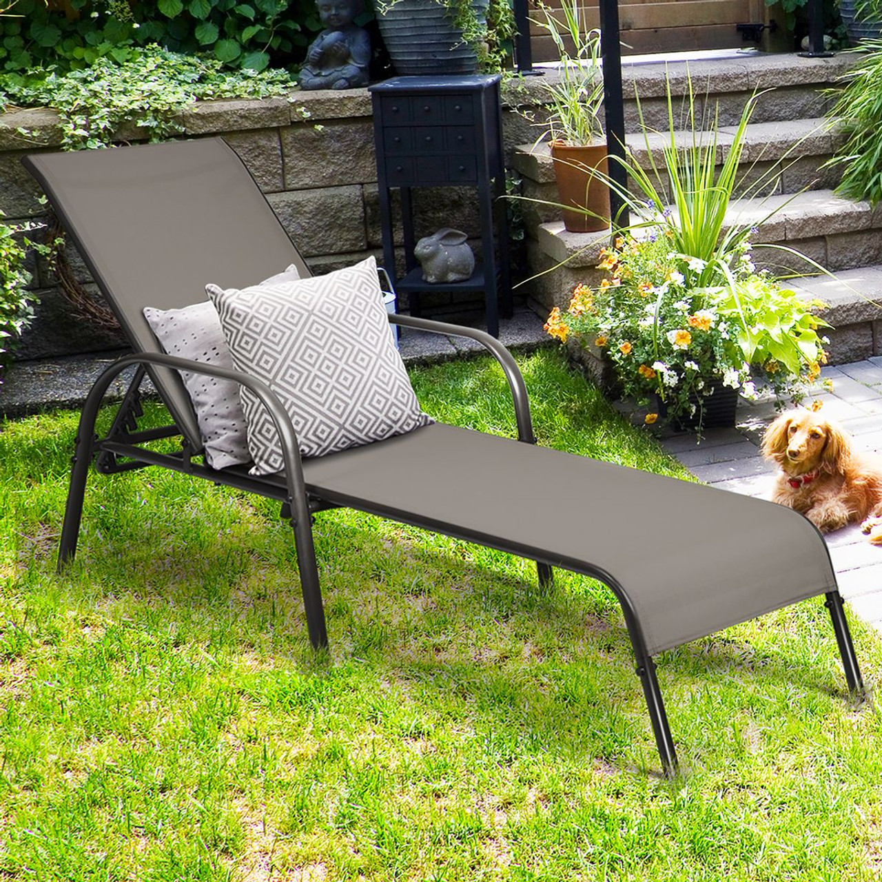 Outdoor Patio Lounge Chair Chaise Fabric with Adjustable Recliner product image
