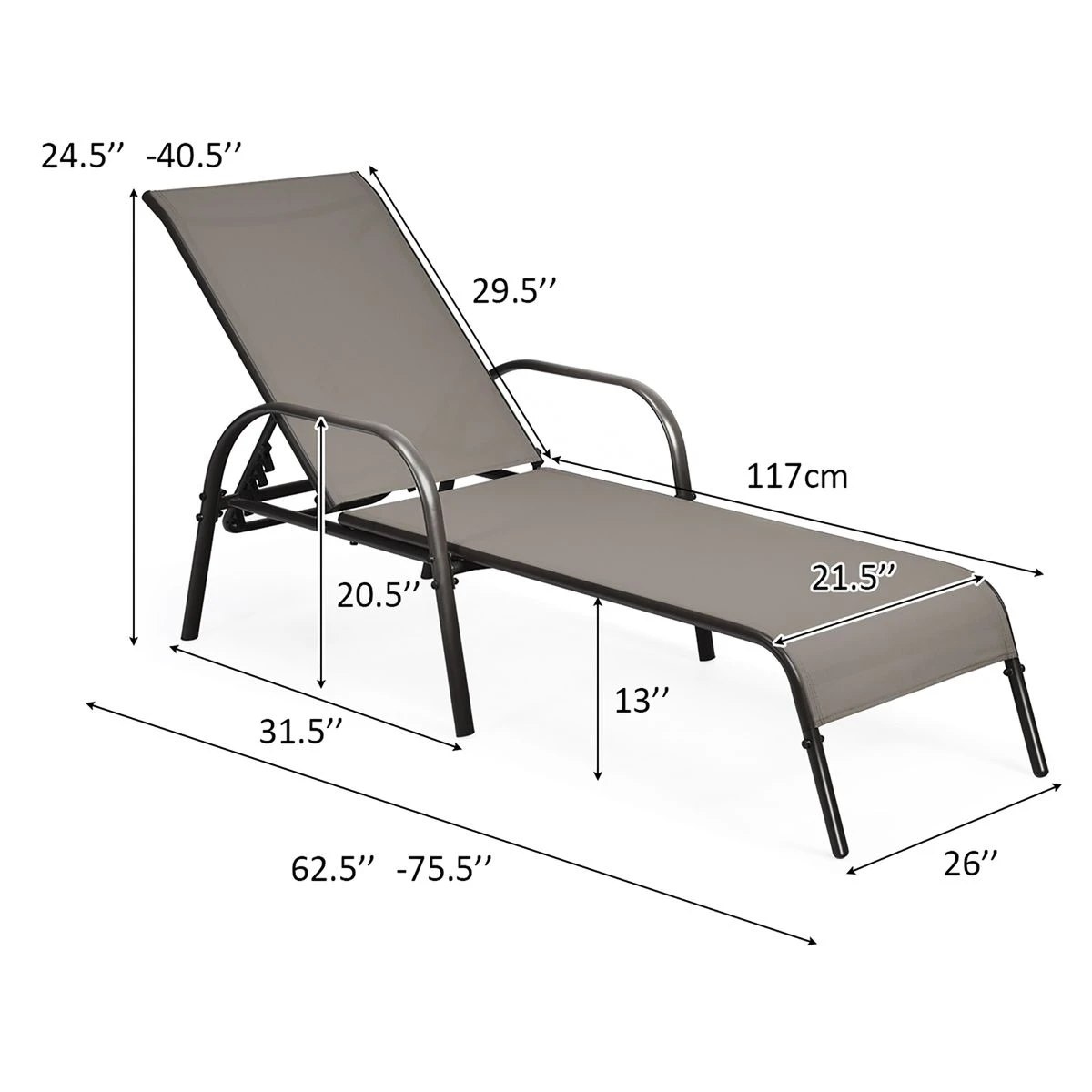 Outdoor Patio Lounge Chair Chaise Fabric with Adjustable Recliner product image