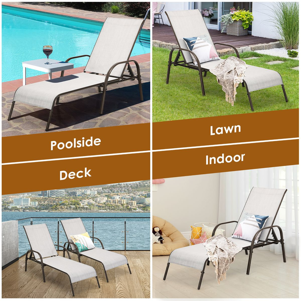Outdoor Patio Lounge Chair Chaise Fabric with Adjustable Recliner product image